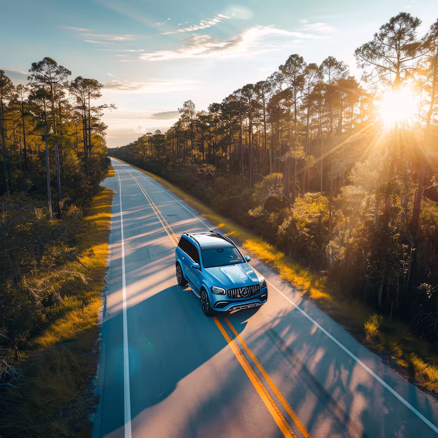 aerial view car driving road sunset 1308175 31895